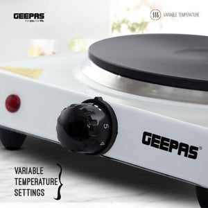 Geepas Electric Single Hot Plate GHP32011 |1000W Portable Cooker with Adjustable Thermostat| Durable Die-Cast Iron Heating Element| Overheat Protection| 2 Years Warranty