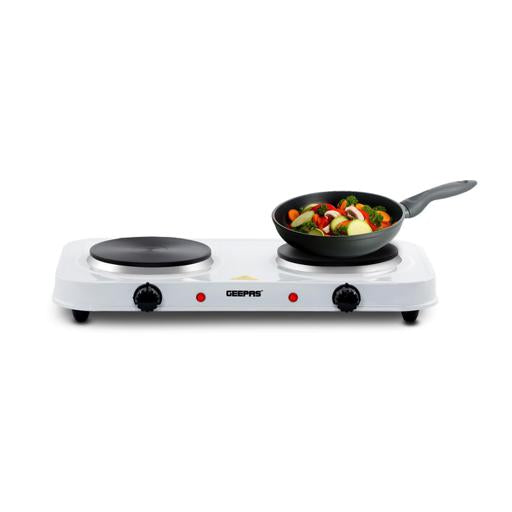 Geepas Double Hot Plate GHP32012 | 2000W Portable Electric Cooker with Adjustable Thermostat| Dual Die-Cast Iron Heating Elements| Overheat Protection| 2 Years Warranty