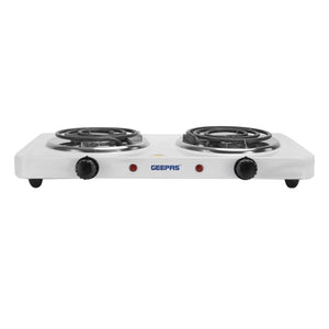Geepas Electric Double Hot Plate GHP7576 | Dual 140mm Coil Plates| 2000W Power | Adjustable Temperature Control| Auto Thermostat| Indicator Light for Efficient Cooking