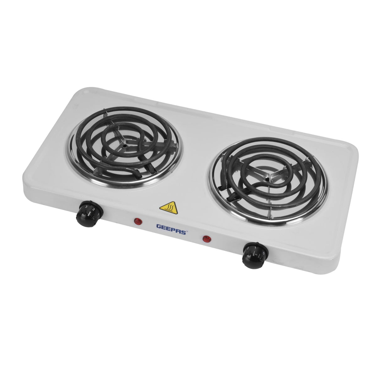 Geepas Electric Double Hot Plate GHP7576 | Dual 140mm Coil Plates| 2000W Power | Adjustable Temperature Control| Auto Thermostat| Indicator Light for Efficient Cooking