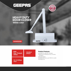 Heavy Duty Door Closure, Auto Adjustable Closers, GHW65058 | Double Speed | Spring Hydraulic Adjustable Arm | Commercial & Home Use for Middle-Weight Door 45-65 Kgs