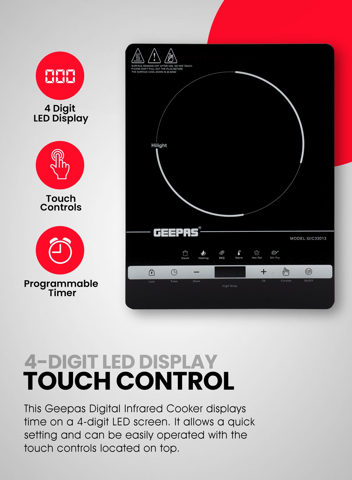 Geepas Digital Infrared Cooker- GIC33013/ Single Cooking Hob