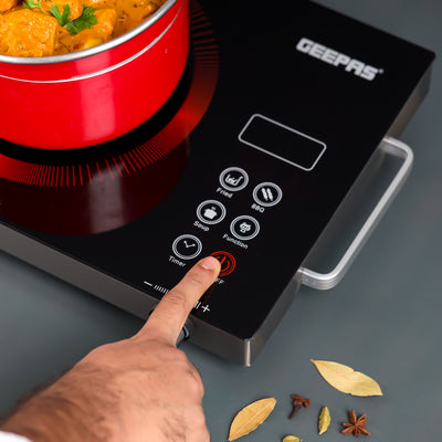Geepas 2000 Watts Digital Infrared Cooker GIC6920| 4 Digit LED Display, Touch Control, Multi Stage Cooking Options