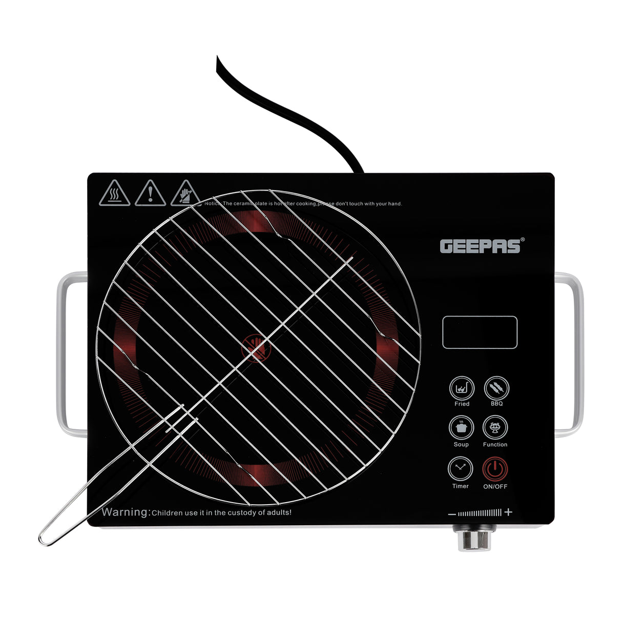 Geepas GIC6920 Digital Infrared Cooker | 2200W | Touch Control | 4-Digit LED Display | 10 Power & Temperature Levels | Ceramic Heating Element | Timer & Child Lock