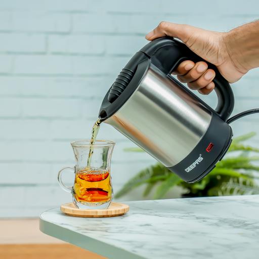 Geepas Stainless Steel Travel Kettle 0.5L GK175 | 1100W Compact Electric Kettle| Stainless Steel Housing| Fast Boil| Auto Shut-Off| Boil Dry Protection| 2 Years Warranty