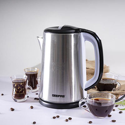 Geepas Stainless Steel Electric Kettle 2.5L GK38028 | 1600W | Built-in Safety Features| Durable Design| Ideal for Home, Office & Travel Hot Water Needs| 2 Years Warranty