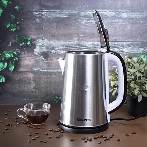 Geepas Stainless Steel Electric Kettle 2.5L GK38028 | 1600W | Built-in Safety Features| Durable Design| Ideal for Home, Office & Travel Hot Water Needs| 2 Years Warranty