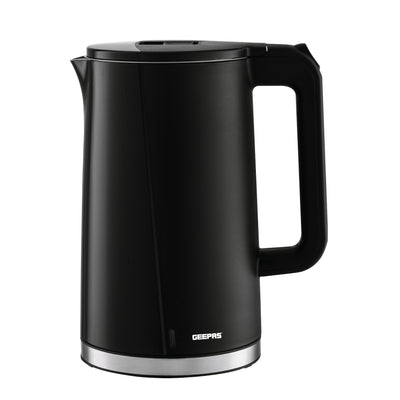 Geepas GK38031 1.7L Double-Layer Electric Kettle | Double-Layer Body | Cool-Touch PP Outer Housing | 360° Rotational Base | Boil-Dry Protection | Wide-Mouth Opening