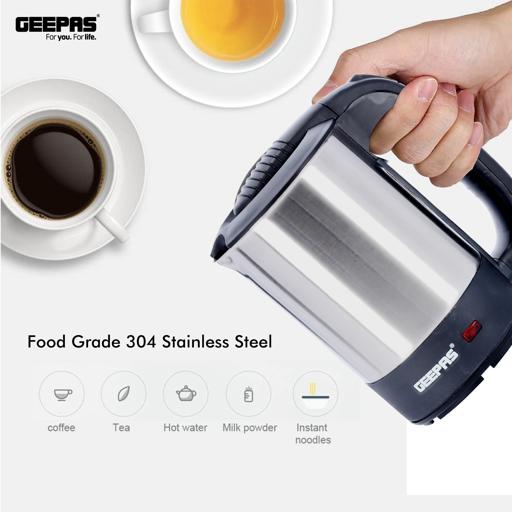 Geepas Stainless Steel Car Kettle GK38041 | 0.5L Travel Electric Kettle| 12V Car Adapter| Fast Boiling| Durable Stainless Steel Body| Safety Features| 2 Year Warranty