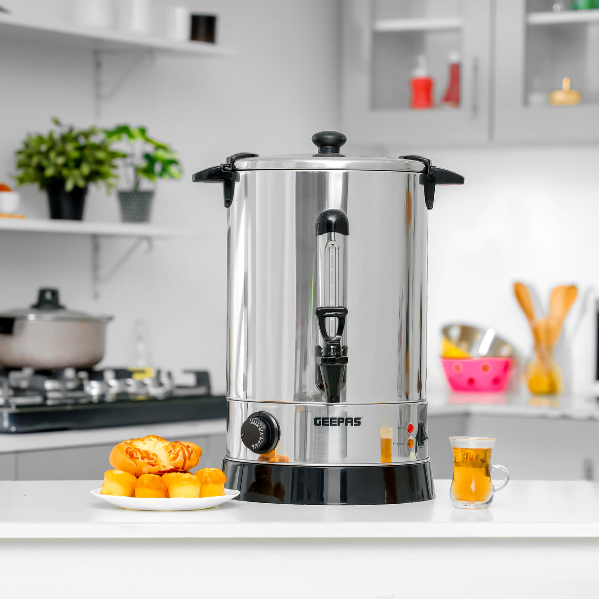 Geepas 20 L Stainless Steel Water Boiler- GK38048| Stainless Steel Housing With A Plastic Tap, Auto And Resettable Thermostat, Boil Dry Protection And Energy Saving