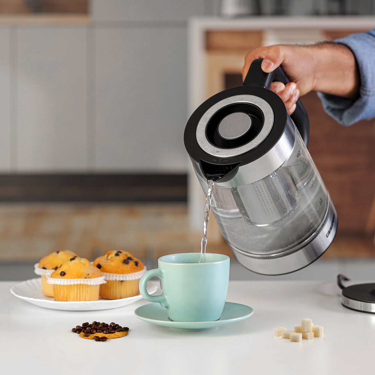 Geepas GK38049 1.8L Electric Glass Kettle | Powerful 2200W Fast-Boil Design | S/S Tea Filter| LED Illumination| Automatic Shut-Off| Boil Dry Protection & Durable  Body