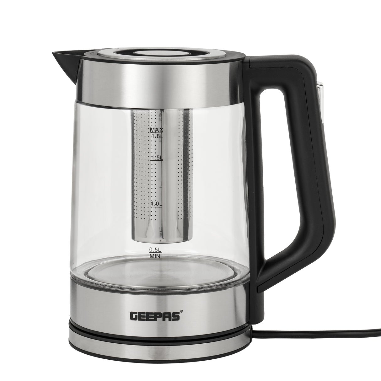Geepas GK38049 1.8L Electric Glass Kettle | Powerful 2200W Fast-Boil Design | S/S Tea Filter| LED Illumination| Automatic Shut-Off| Boil Dry Protection & Durable  Body