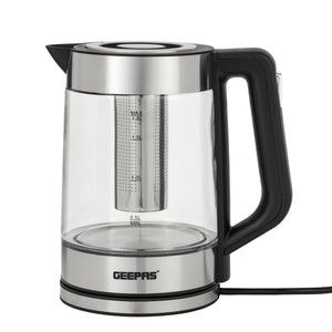 Geepas GK38049 1.8L Electric Glass Kettle | Powerful 2200W Fast-Boil Design | S/S Tea Filter| LED Illumination| Automatic Shut-Off| Boil Dry Protection & Durable  Body