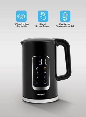 Geepas 1.7L Digital Display Kettle-GK38052-Dry Boiling Protection/Quick Boil Water, Tea and Coffee Maker-2200 Watts/ 5 Temperature Settings