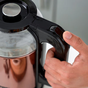 Geepas 1.7L Double Layer Glass Kettle GK38063 | 1500W, 360° Rotation, Boil Dry Protection, Auto Cut-Off, Cool Touch Handle, 2Year Warranty, Rose Gold & Black