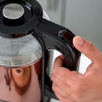 Geepas 1.7L Double Layer Glass Kettle GK38063 | 1500W, 360° Rotation, Boil Dry Protection, Auto Cut-Off, Cool Touch Handle, 2Year Warranty, Rose Gold & Black