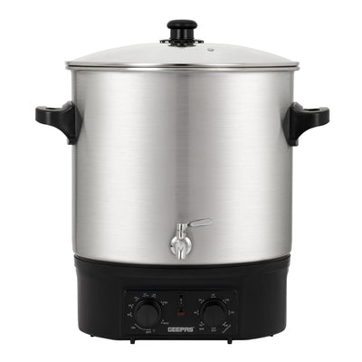 Geepas 27 liter Water Boiler- GK38077/ Stainless Steel Housing and Faucet, Tempered Glass Lid/ 120 minutes Timer, Boil Dry Protection and Temperature Control