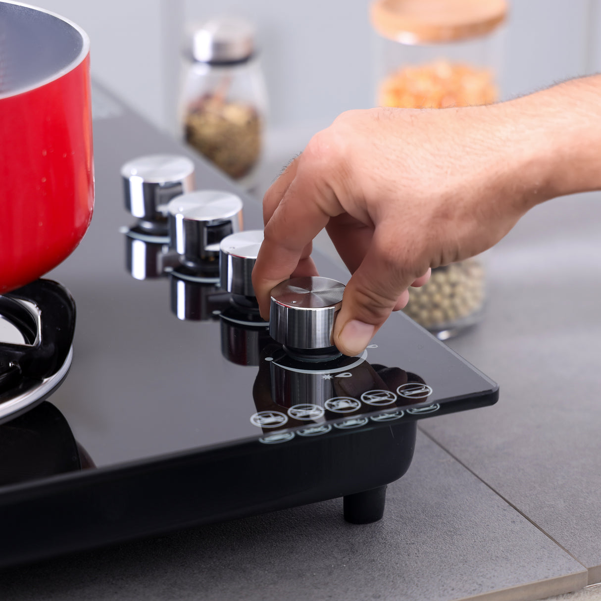 Geepas Glass Gas Hob GK4410 | 4 Burner Gas Stove with Auto Ignition | 8mm Extra-Hard Tempered Glass Surface| Low Gas Consumption & Durable Pan Support| 2 Years Warranty