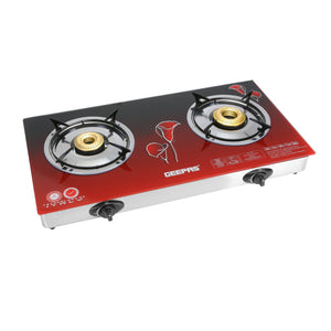 Geepas Glass Top Gas Cooker GK5602 |2 High-Efficiency Burners |8mm Thick Tempered Glass Top |Auto Ignition, Sturdy Pan Supports & Easy to Clean Design for Modern Kitchens