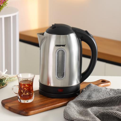 Geepas 1.8L Stainless Steel Electric Kettle | 1500W Powerful Heating Element | Fast Boiling | Auto Cut-Off Function | Boil-Dry Safety Protection | 2 Years Warranty