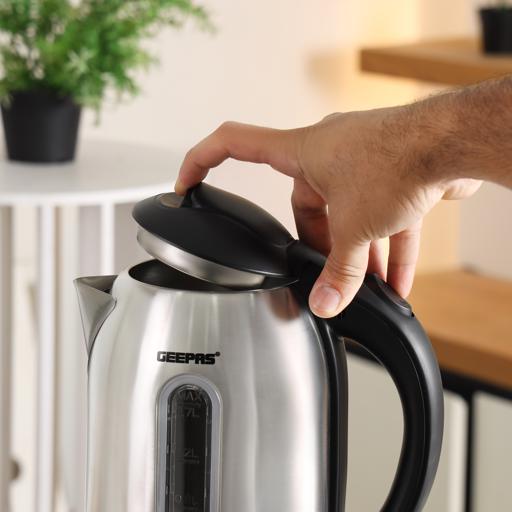 Geepas 1.8L Stainless Steel Electric Kettle | 1500W Powerful Heating Element | Fast Boiling | Auto Cut-Off Function | Boil-Dry Safety Protection | 2 Years Warranty