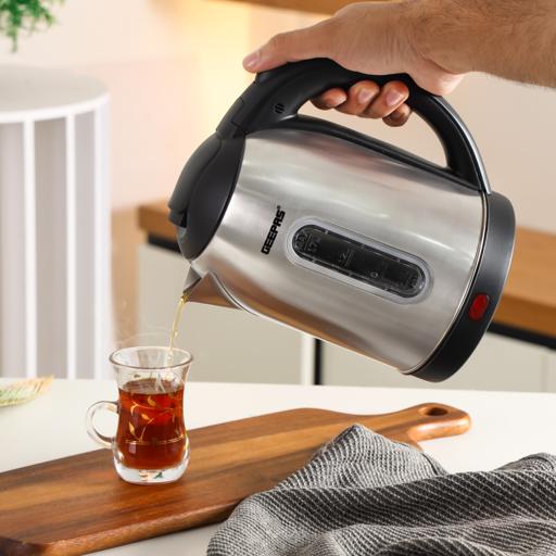 Geepas 1.8L Stainless Steel Electric Kettle | 1500W Powerful Heating Element | Fast Boiling | Auto Cut-Off Function | Boil-Dry Safety Protection | 2 Years Warranty