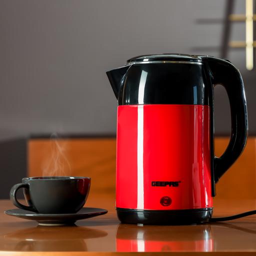 Geepas Double Layer Electric Kettle 1.8L GK6138 | 1500W Fast Boiling| Safety Cut-Off| Cool Touch Exterior| Durable Stainless Steel Design| Easy to Use| 2 Years Warranty