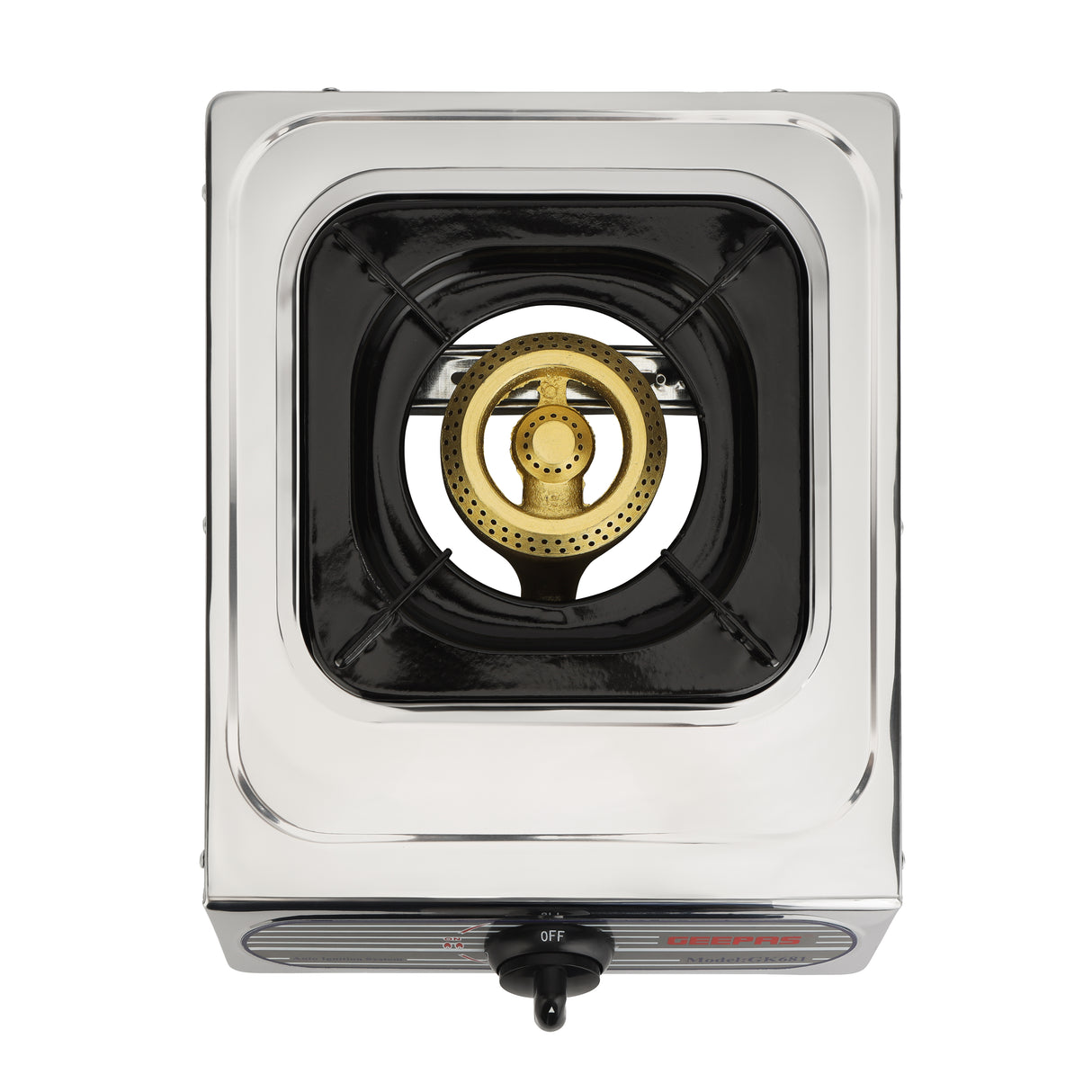 Geepas GK681 Stainless Steel Gas Cooker | Single Burner Stove with Large Twin Tube Burner | Auto Ignition System| Fuel Efficient Cast Iron Burner|  2 Years Warranty