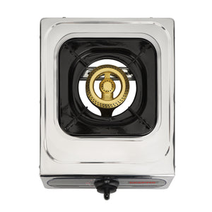 Geepas GK681 Stainless Steel Gas Cooker | Single Burner Stove with Large Twin Tube Burner | Auto Ignition System| Fuel Efficient Cast Iron Burner|  2 Years Warranty