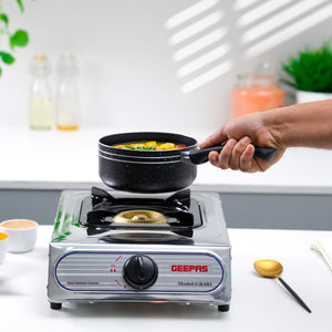 Geepas GK681 Stainless Steel Gas Cooker | Single Burner Stove with Large Twin Tube Burner | Auto Ignition System| Fuel Efficient Cast Iron Burner|  2 Years Warranty