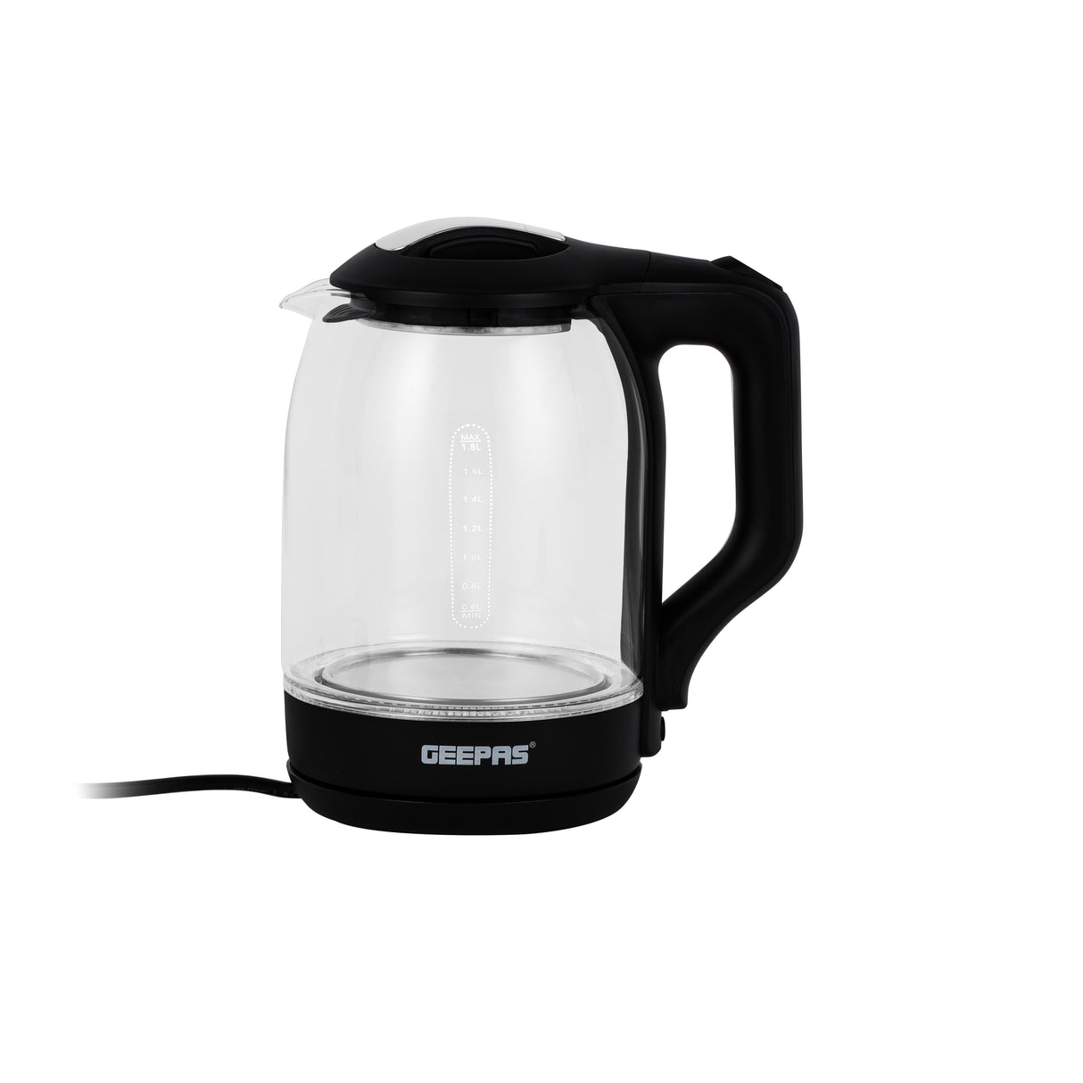 Geepas Electric Kettle - Glass Body, Boil Dry Protection & Auto Shut Off | Heats up Quickly & Easily | Boiler for Hot Water, Tea & Coffee Maker | 1.8L Cordless Kettle