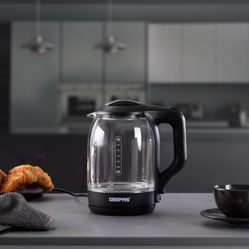 Geepas Electric Kettle - Glass Body| Boil Dry Protection & Auto Shut Off | Heats up Quickly & Easily | Boiler for Hot Water| Tea & Coffee Maker | 1.8L| 2 Years Warranty