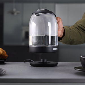Geepas Electric Kettle - Glass Body, Boil Dry Protection & Auto Shut Off | Heats up Quickly & Easily | Boiler for Hot Water, Tea & Coffee Maker | 1.8L Cordless Kettle