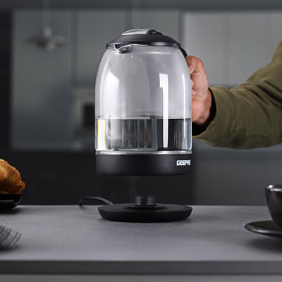 Geepas Electric Kettle - Glass Body, Boil Dry Protection & Auto Shut Off | Heats up Quickly & Easily | Boiler for Hot Water, Tea & Coffee Maker | 1.8L Cordless Kettle