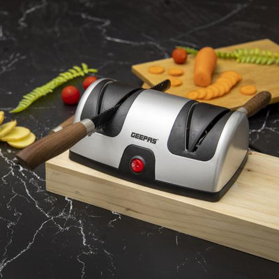 Geepas Electric Knife Sharpener GKS63044 | 2-Stage Precision Grinding & Honing | Diamond-Coated Wheels | Razor Sharp Finish | Compact & Easy to Use | 40W Power | Home Use