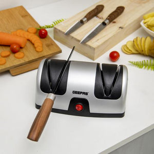 Geepas Electric Knife Sharpener GKS63044 | 2-Stage Precision Grinding & Honing | Diamond-Coated Wheels | Razor Sharp Finish | Compact & Easy to Use | 40W Power | Home Use