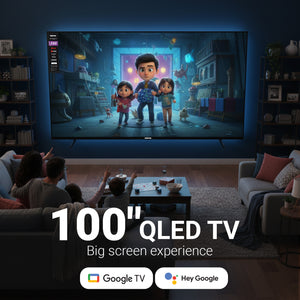 Geepas 100" Ultra HD QLED TV- GLED1007SGQLD with Remote Control | HDMI and USB Ports| Google TV| Dolby/ Pre-installed Apps like Netflix, YouTube, and Prime Video