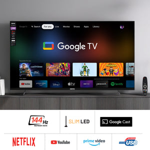 Geepas 100" Ultra HD QLED TV- GLED1007SGQLD with Remote Control | HDMI and USB Ports| Google TV| Dolby/ Pre-installed Apps like Netflix, YouTube, and Prime Video