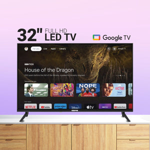 Geepas GLED3214SGXHD 32-Inch Full HD Smart LED TV | Google TV with Chromecast Built-In| 1920x1080 Resolution| Dolby Audio| 3 HDMI| 2 USB Ports| 2x8W Stereo Speakers