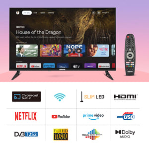 Geepas GLED3214SGXHD 32-Inch Full HD Smart LED TV | Google TV with Chromecast Built-In| 1920x1080 Resolution| Dolby Audio| 3 HDMI| 2 USB Ports| 2x8W Stereo Speakers