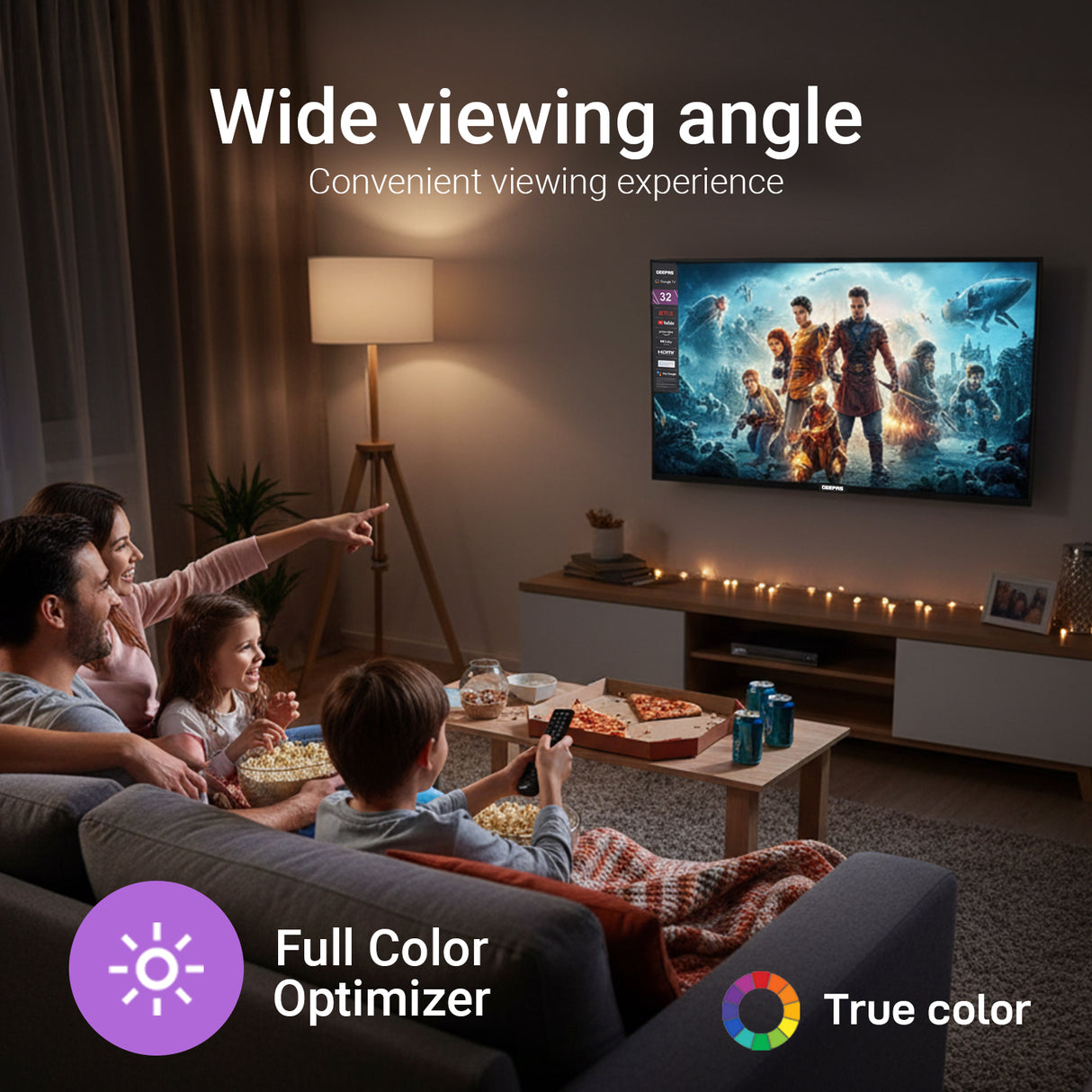 Geepas GLED3214SGXHD 32-Inch Full HD Smart LED TV | Google TV with Chromecast Built-In| 1920x1080 Resolution| Dolby Audio| 3 HDMI| 2 USB Ports| 2x8W Stereo Speakers