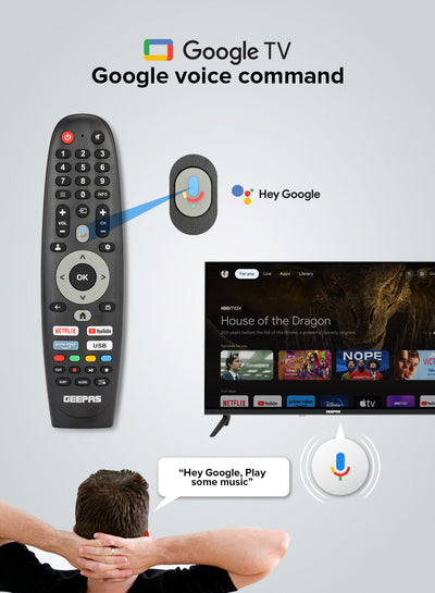 Geepas GLED4314SGXHD 43” Full HD Google TV | Smart LED TV with Chromecast| Dolby Audio| 3 HDMI| 2 USB| Wide Color Enhancer| Slim Design| 178° Viewing Angle| 2x8W Output