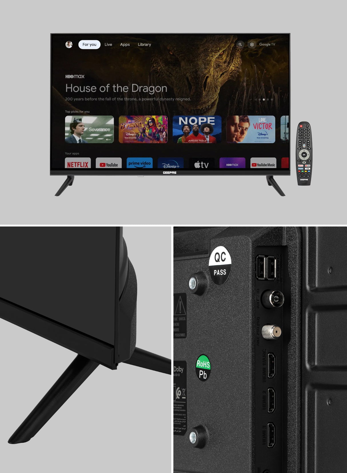 Geepas GLED4314SGXHD 43” Full HD Google TV | Smart LED TV with Chromecast| Dolby Audio| 3 HDMI| 2 USB| Wide Color Enhancer| Slim Design| 178° Viewing Angle| 2x8W Output