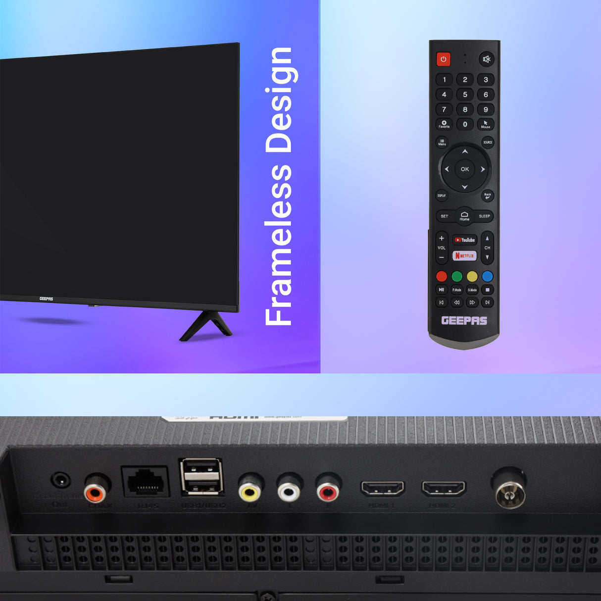 Geepas GLED4328SXHD 43-Inch Full HD Smart LED TV | Frameless Design| HDMI & USB Connectivity| HQ Sound| Android OS| 178° Viewing Angle| Slim LED| 2x8W Audio Output