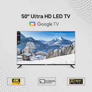 Geepas GLED5006SGXHD 50-Inch Ultra HD 4K Google Smart LED TV | Android OS, Dolby Audio| Voice Remote| HDR10 Display| Wi-Fi| HDMI & USB Connectivity| Slim Bezel Design
