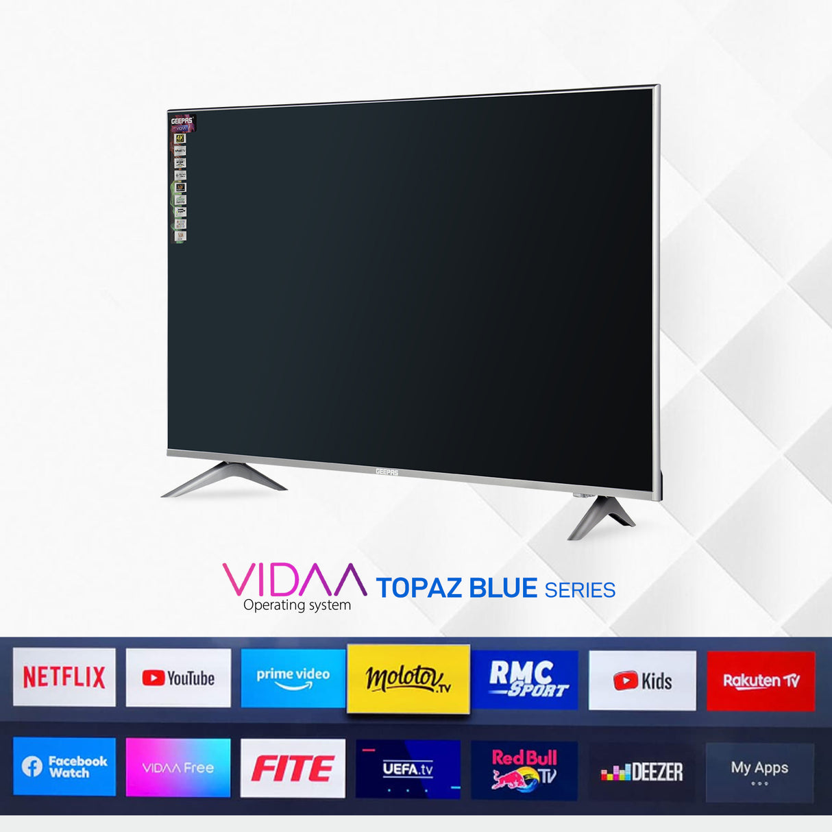 Geepas GLED5009SVUHD 50” 4K UHD Smart LED TV| Frameless Design| VIDAA OS| Dolby Digital Audio|3 HDMI| USB| Bluetooth| Screen Sharing| Built-in Receiver| Mat Silver Finish