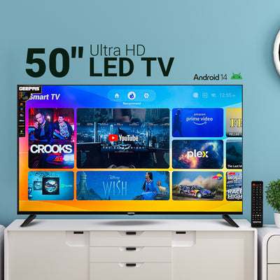 Geepas 50" Ultra HD LED TV- GLED5029TSUHD/ Smart Design| Frameless| Android 14| HDMI and USB Ports/ Full Color Optimizer| Brightness Contrast| Energy Saving Technology