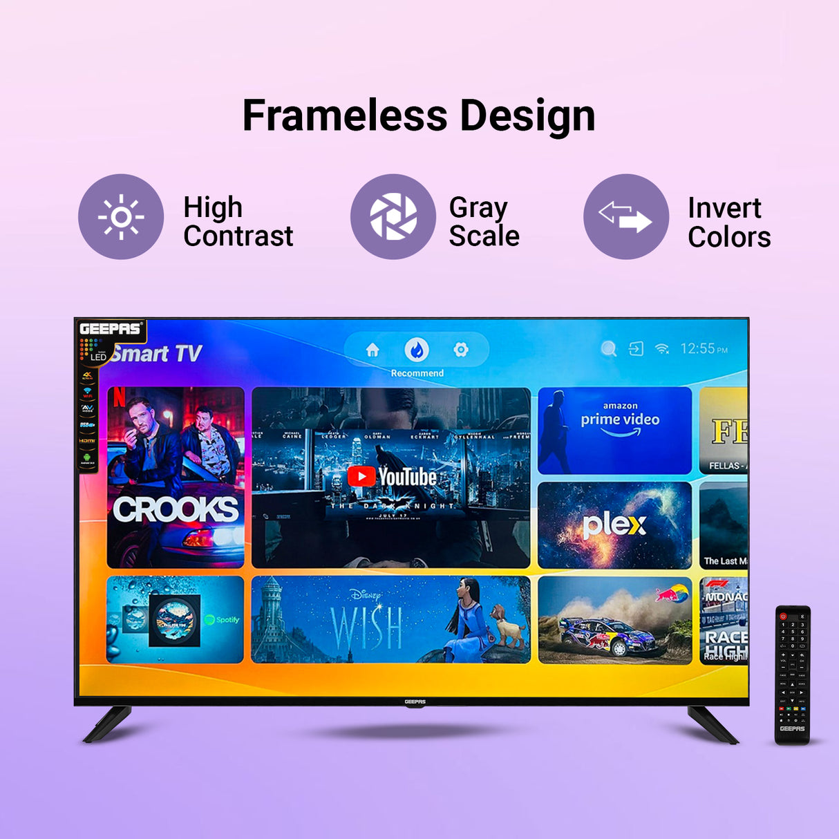 Geepas 50" Ultra HD LED TV- GLED5029TSUHD/ Smart Design| Frameless| Android 14| HDMI and USB Ports/ Full Color Optimizer| Brightness Contrast| Energy Saving Technology
