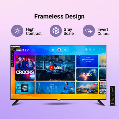 Geepas 50" Ultra HD LED TV- GLED5029TSUHD/ Smart Design| Frameless| Android 14| HDMI and USB Ports/ Full Color Optimizer| Brightness Contrast| Energy Saving Technology