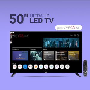 Geepas GLED5040TSUHD 50-Inch Ultra HD 4K Smart LED TV | WebOS Hub|  Frameless Design|  HDMI & USB Connectivity| Dolby HQ Sound|  Full Color Optimizer|  Apple AirPlay